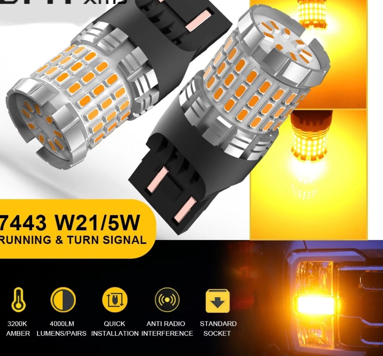 Amber 7443/7440 LED Front Turn Signal Light Bulb